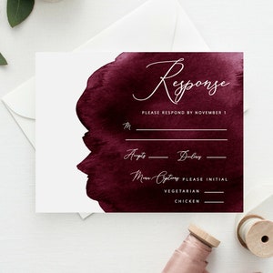 Burgundy Watercolor Wedding Invitations, Merlot Printable Wedding Template, Instant PDF Download, Editable Invitation Suite, Modern Invite image 2