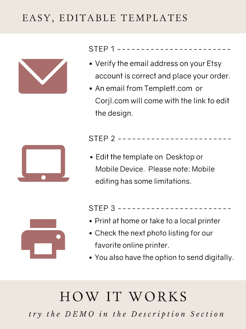 Printable Minimalist Wedding Menu Template, Wedding or Shower Menu Cards, Instant Download, Editable DIY Menu, Editable Menu, Templett PDF image 4