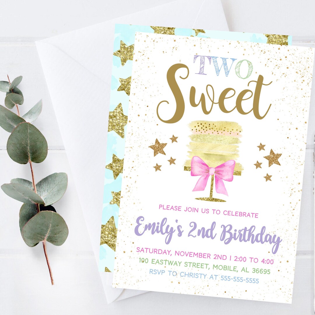 Printable Two Sweet Birthday Invitation, Too Sweet Birthday Party, She