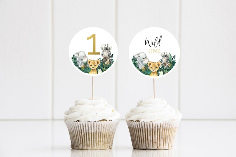 Wild One Cupcake Toppers Jungle Safari Cupcake Topper 1st Etsy