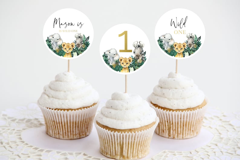 Wild One Cupcake Toppers Jungle Safari Cupcake Topper 1st Etsy