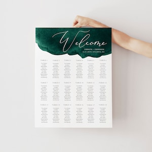 Emerald Green Seating Chart Wedding, Seating Chart Template, Editable Seating Chart, Printable Seating Chart, Instant Download, PDF Template