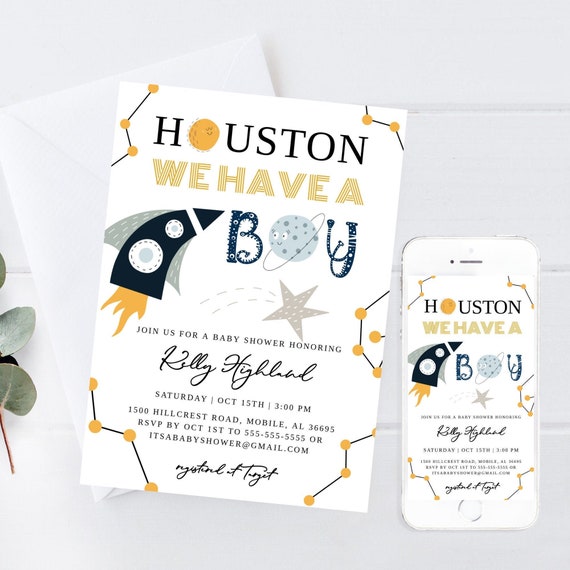 Houston We Have A Boy Baby Shower Invitation Galaxy Outer Etsy
