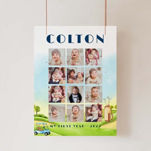 Editable Hole In One 1st Birthday, Baby's First Year Poster, Golf Par-tee First Year Photo Collage Template, 1st Birthday Year in pictures image 2