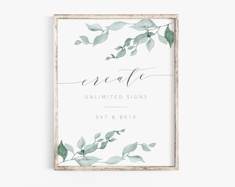 Wedding Sign Printable, Greenery Wedding Sign Template, Custom Table Sign Template, INSTANT DOWNLOAD, DIY 5x7 and 8x10, Wedding Decor