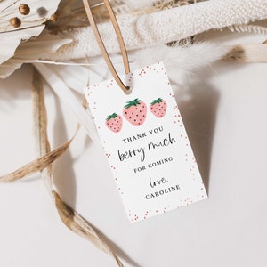 Berry First Birthday Favor Tags, Strawberry Thank You Berry Much Gift Tag, Editable Favor Tags, First Birthday Thank You Tag, BERRYINV1 image 3