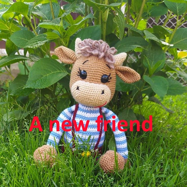 Soft Cow Crochet bull toy Big brown bull Crochet Amigurumi Stuffed Stuffed Toy Cuddly toy Crochet Animal Crochet amigurumi cow knitted toy