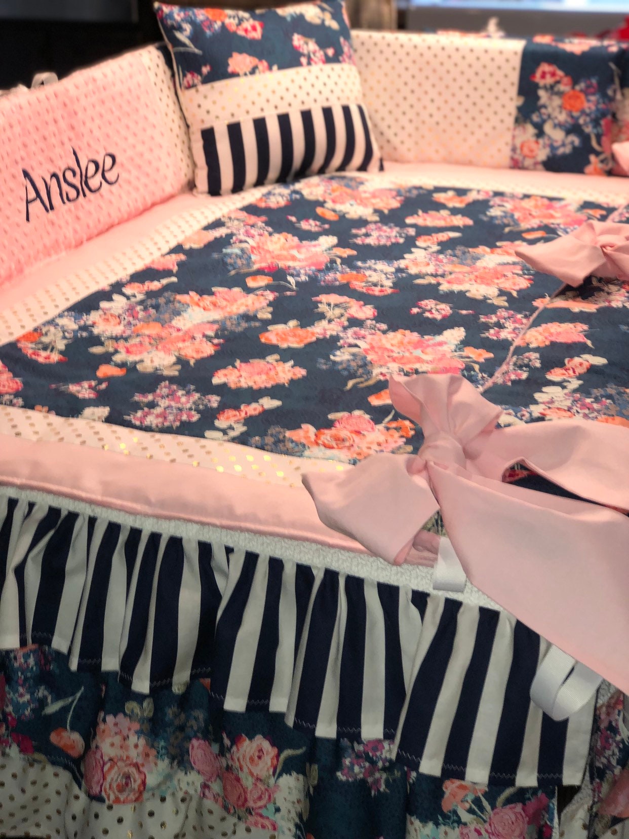 Navy Peach Pink And Gold Crib Bedding Sets Include