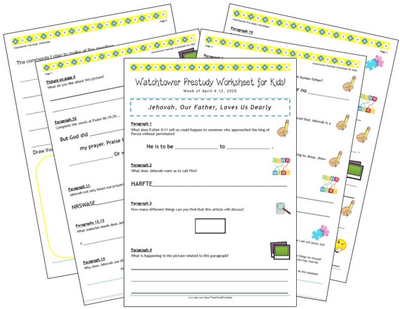 kids watchtower prestudy worksheet june 20 26 jw jehovah s etsy