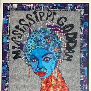 Individuele kunstkaart van Ramsess, afbeelding van Ramsess-quilt met Nina Simone. Bestel MINIMAAL TWEE individuele kaarten.
