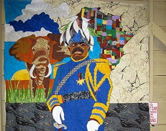 Individual Art Card by Ramsess, Image of Ramsess Quilt Depicting Marcus Mosiah Garvey. Please order MINIMUM ANY TWO  individual cards.