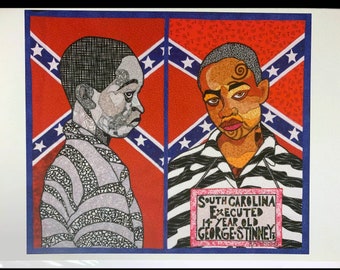 INDIVIDUAL SIGNED CARD (For unsigned card, click on other listing), Image of quilt depicting George Stinney Jr., executed by South Carolina.