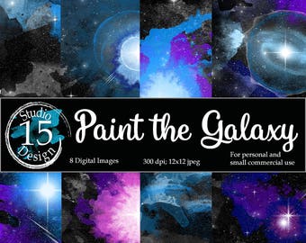 Galaxy Digital Paper-Watercolor Galaxy, papel digital Nebula, papel digital de cielos nocturnos, DigiScrap, álbumes de recortes de galaxias, uso comercial gratuito
