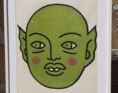 Artwork - Colored shaped Glittery Green Alien painted - Home Decoration