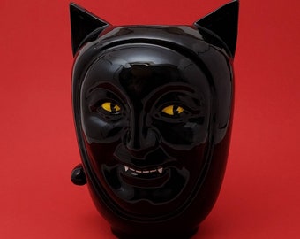 VISOVASO BLACK CAT vase en céramique décoré à la main