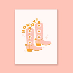 Pink Howdy Cowgirl Boot Art Print 8.5x11, Cowgirl Boot Print, Western Art Print, Pink Cowboy Boots Print, Pink Cowboy Boots Print