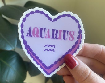 Aquarius Zodiac Heart Die Cut Sticker | Astrology Sticker | Zodiac Art | Vinyl Waterproof Durable Scratch Resistant Sticker