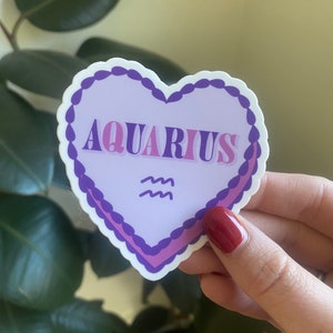 Aquarius Zodiac Heart Die Cut Sticker | Astrology Sticker | Zodiac Art | Vinyl Waterproof Durable Scratch Resistant Sticker
