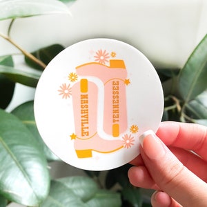 Pink Nashville Boots Round Sticker | Vinyl Waterproof Durable Scratch Resistant Sticker