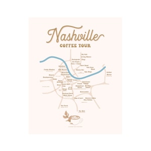 Nashville Tennessee Map, Neutral Coffee Print, Nashville Coffee Map Art Print, 8x10 Nashville Art Print, Coffee Lover Gift, Illustrated Map