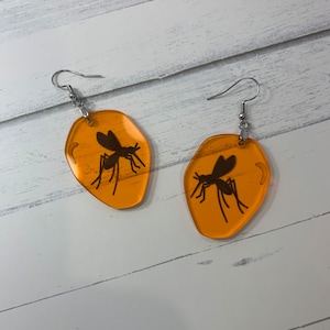 Preserved Mosquito in Amber Dinosaurs 90s Acrylic Dangle Earrings