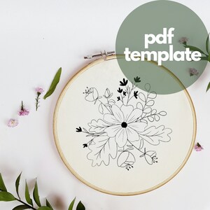 Floral Embroidery Pattern, PDF Digital Download, Embroidery Template, Printable Embroidery Tutorial, Hoop Art Pattern, Mother&#39;s Day Gift