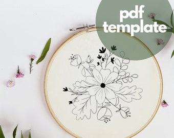 Floral Embroidery Pattern, Beginner DIY Hoop Art (PDF Digital Download)