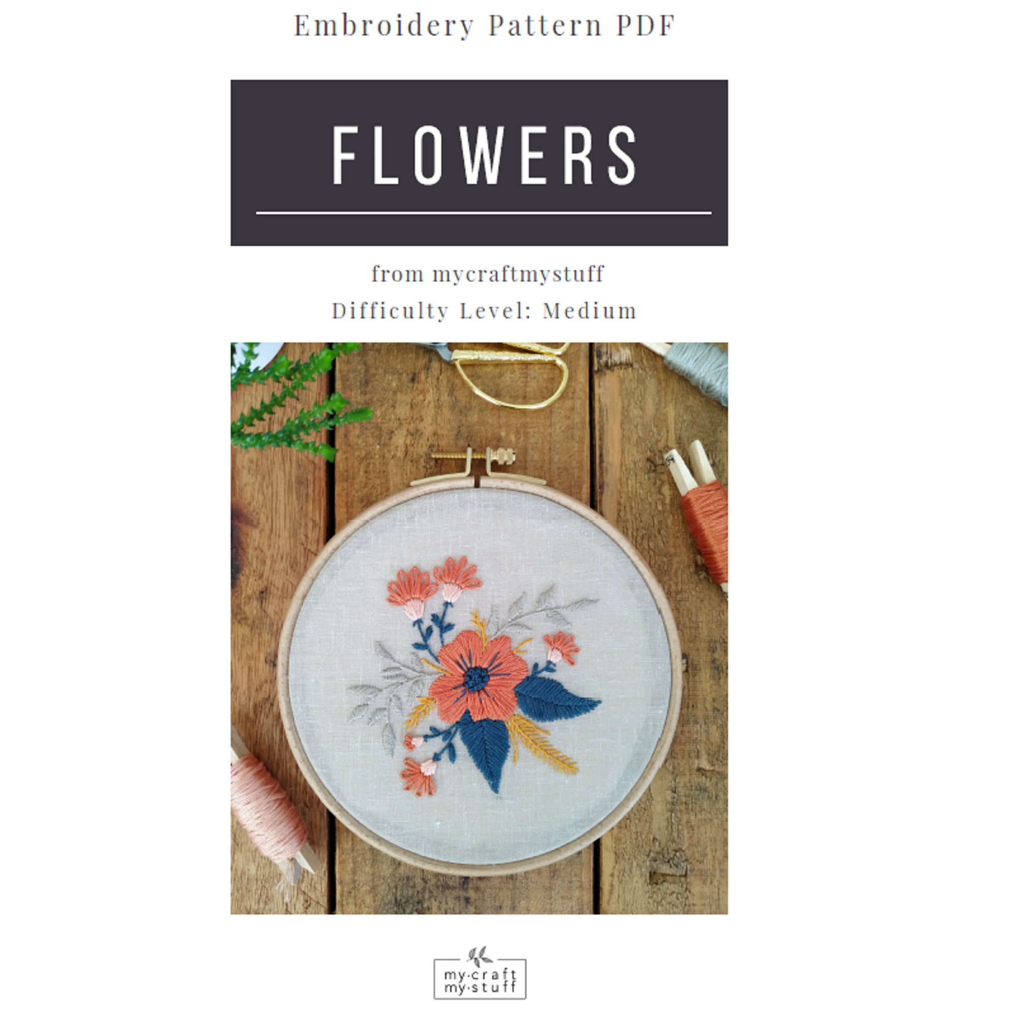 Floral Embroidery Pattern, PDF Digital Download, Embroidery Template ...