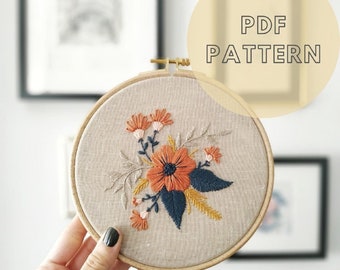 Floral Embroidery Pattern, Modern Hoop Art (PDF Digital Download)