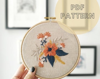 Floral Embroidery Pattern, PDF Digital Download, Embroidery Template, Printable Embroidery Tutorial, Hoop Art Pattern, Mother's Day Gift