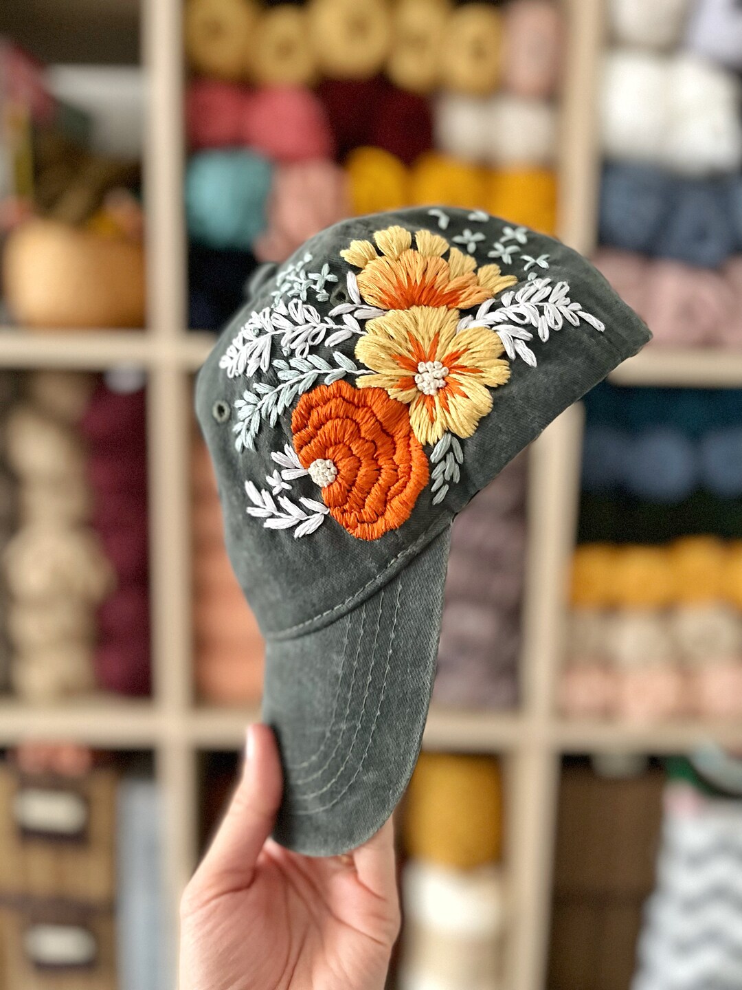 Hand Embroidered Floral Baseball Cap, Cotton Boho Hat - Etsy
