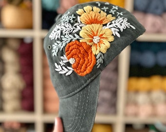 Hand Embroidered Floral Baseball Cap, Cotton Boho Hat - Etsy  display picture 3
