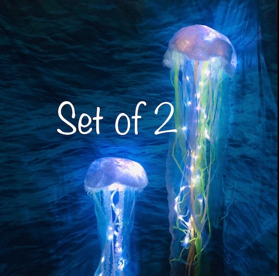 Pair Of 2 Jellyfish Hanging Light Up Lanterns Under The