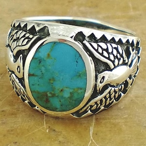 Size 11 Handmade Eagle Large & Handsome!   SouthWest Turquoise and 925 Sterling Ring Very Fine Turquoise