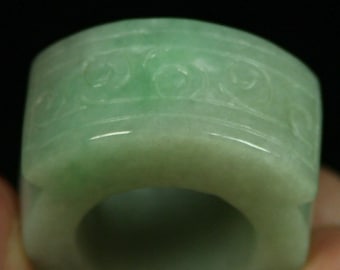 Sz 10.5 Ring  Fei Cui Green Streaks Jadeite Type A Jade  Ring Untreated Hand-carved Stunning and Durable 190 ct!