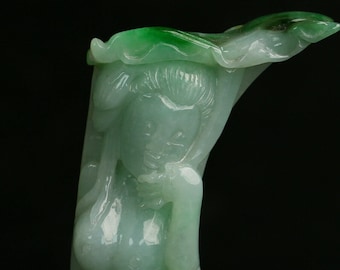 Kwan Yin Emerald Fei Cui Jade Jadeite Pendant Sculpture Bodhisattva Genuine #469 HIGHEST QUALITY Sculpture Decor 3.7" 629.5 Ct