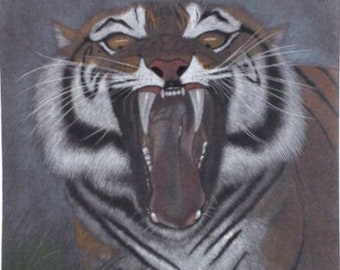 Painting Tiger Pastel Original Unframed 16" x 20" Vertical Unframed 2-Sided Piece Tiger and Parrot!