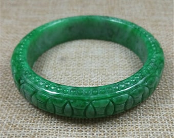 59mm Emerald Green Hand carved Moire Pattern Jadeite Jade #432 Bangle  Bracelet