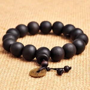 Sandalwood Bracelet Chinese Coin Mala, Buddha and 108 Prayer Beads