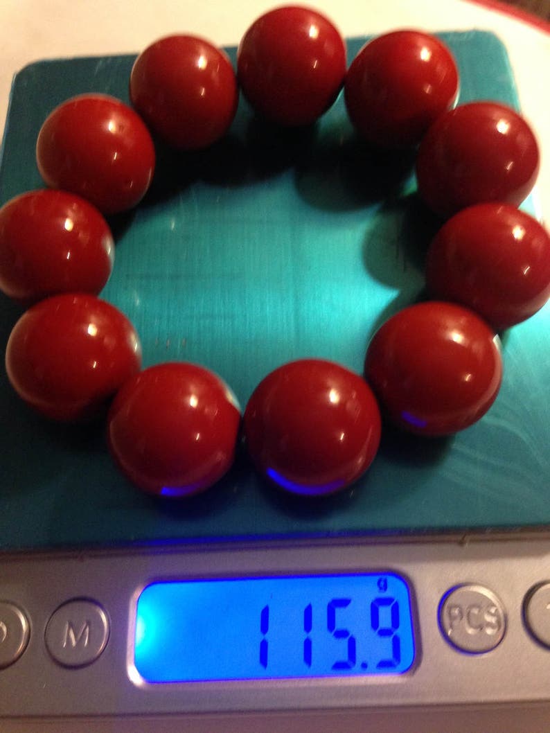 Red Jade 12 Sz 20mm Beads Bracelet Stretch Elastic Band Jade 579 karat!
