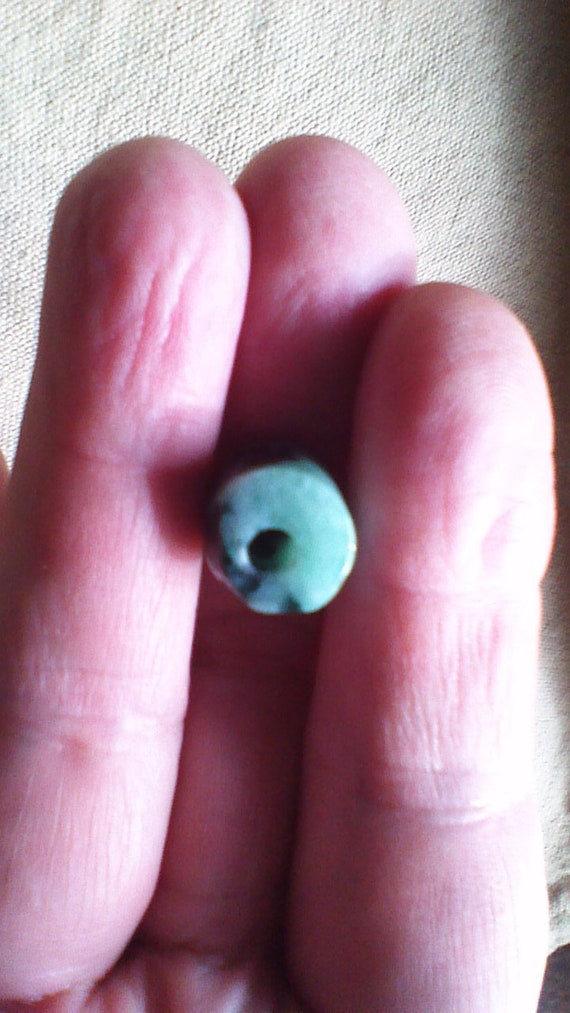 Light Green Mossy Jadeite Jade Ball Donut + Golde… - image 7