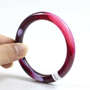 66mm Purple Banded Dark Pink Agate Bangle Bracelet #706