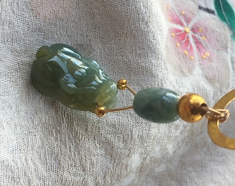 Green Jade PiXiu Large 1.5" Beautiful Translucent Hand-carved Pendant Gem Certified #374