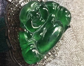 Icy Imperial Green Jadeite Jade Royal Buddha Ruyi Natural Hand-carved Grade A Jadeite Pendant Jade #797 10.8 Ct