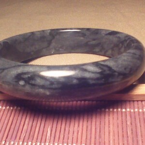 63mm Dark Natural Black Green Gray Flowers Natural Burmese &quot;Snake&quot; Jadeite Zebra Stripe Jade Bangle #124 Breath taking Feature!