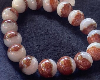 Lavender +  Isabellinius Red Brown Certified Grade A Jadeite Jade 16 bead 4" Large Wrist 13mm Bracelet