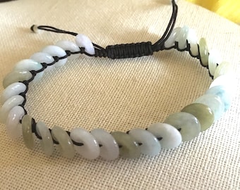 Icy Moss Jadeite Disc Bead Bracelet: Certified Fei Cui Jade, Adjustable