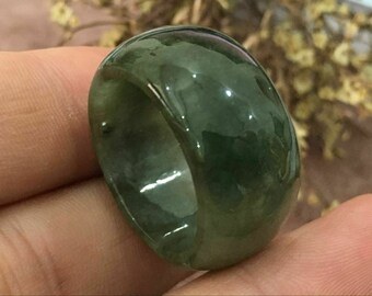 Size 11 Handmade Wide Jadeite Jade Large & Handsome!   Forest Oil Green Certified Natural Type A Gem #831
