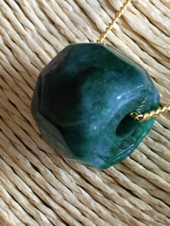 Intricate Hand-carved Deep Teal Green Jadeite Donu