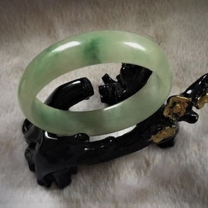 60mm Nice Wispy Moss Green White Jadeite Jade Bangle Square Cut #142 293Ct